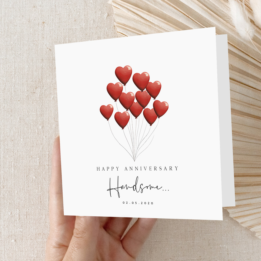 Personalised Bunch Of Heart Balloons "Happy Anniversary Handsome" Card