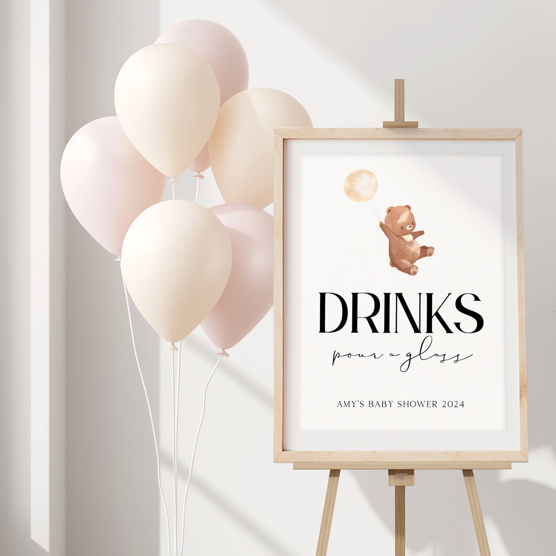 Cute Watercolour Bear Drinks Baby Shower Sign