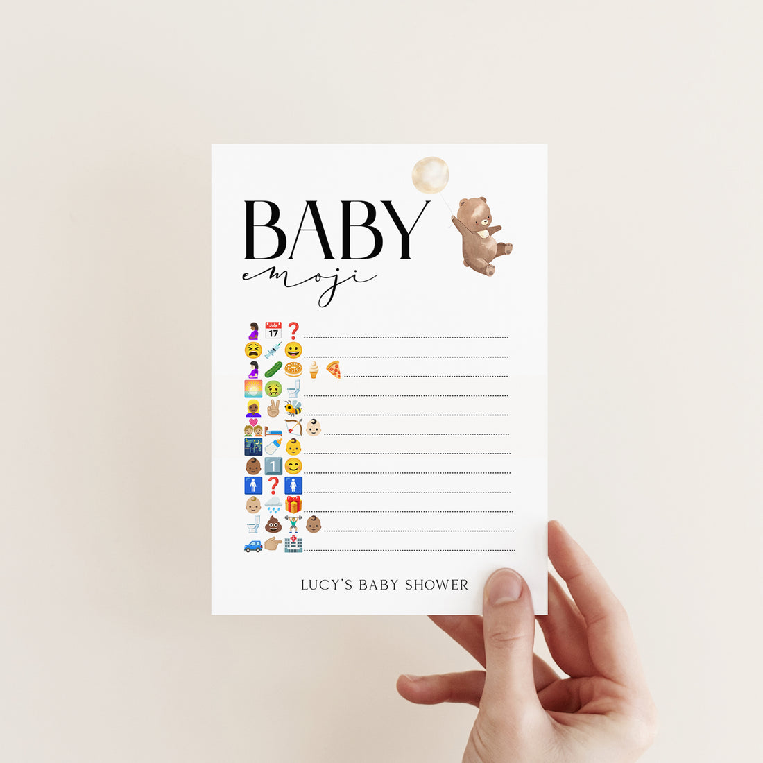 Personalised Teddy Bear Baby Emoji Game Cards