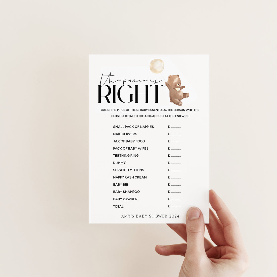 Personalised Teddy Bear The Price Is Right Game Cards