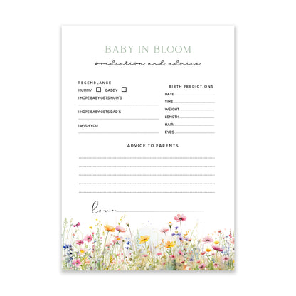 Wildflower Meadow Design Baby Shower Baby Birth Prediction &amp; Advice Cards A5