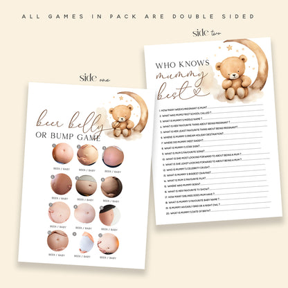 Goodnight Teddy Bear 6 Game Pack Double Sided Baby Shower Game Cards A5
