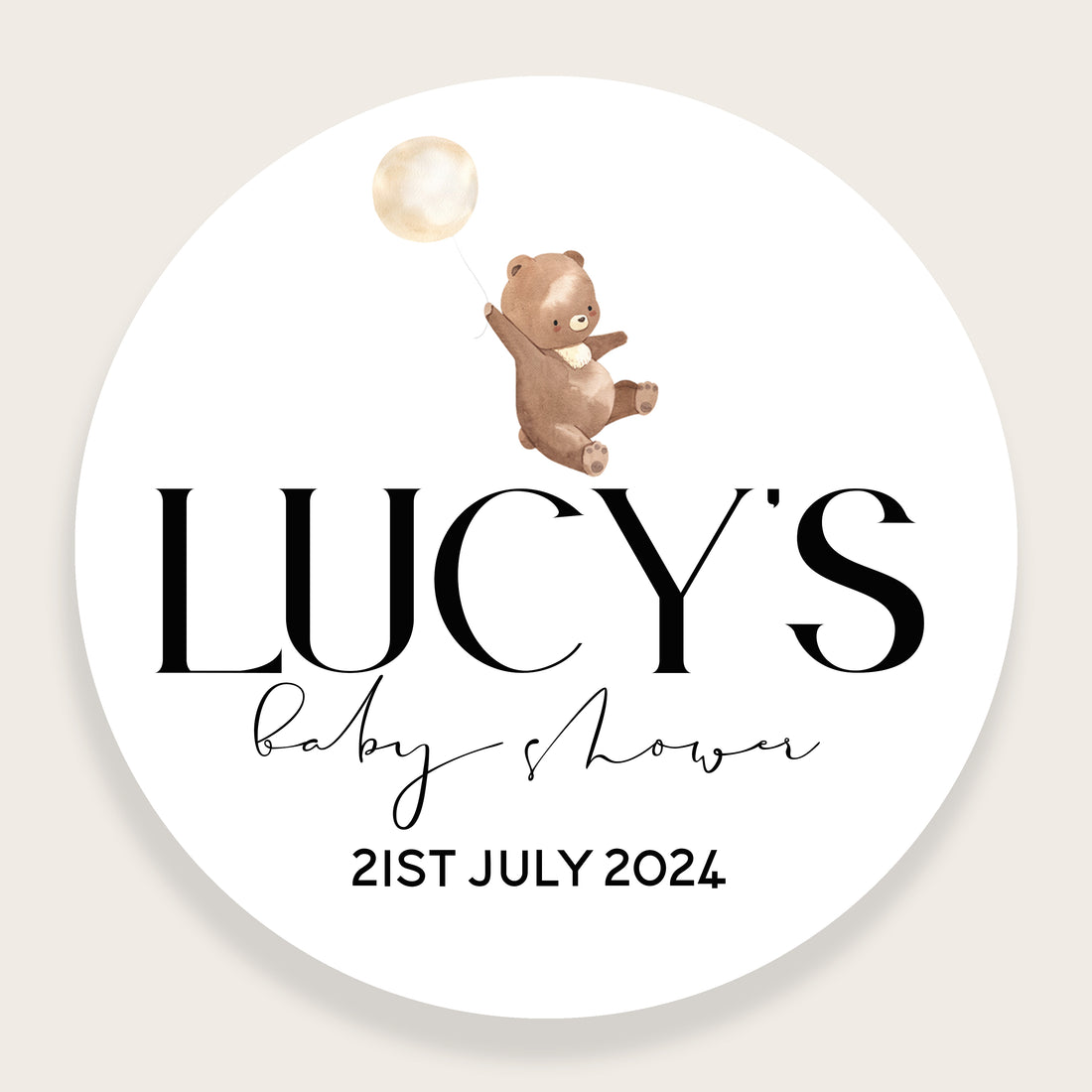 Cute Teddy Bear Personalised Baby Shower Stickers