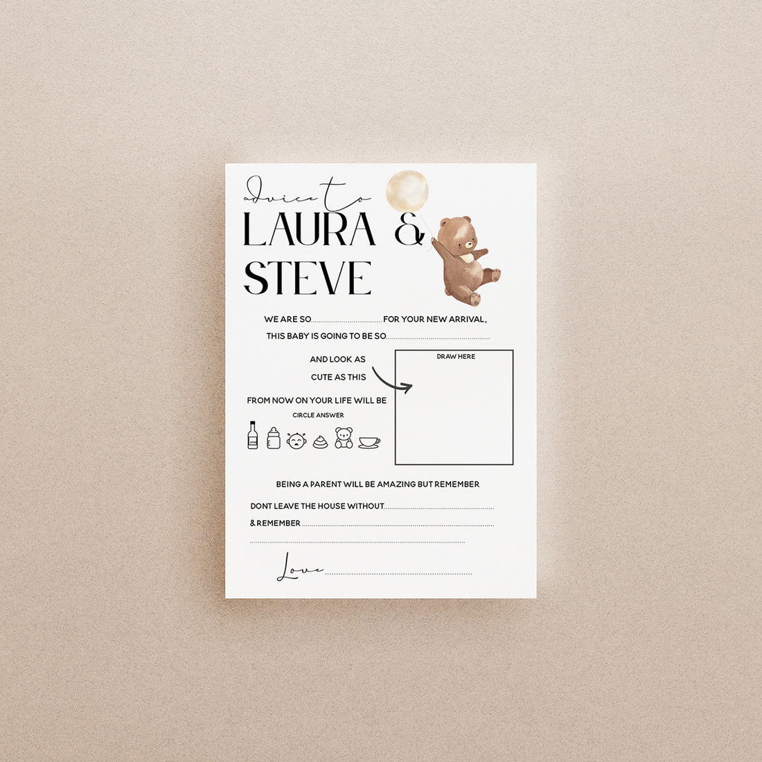 Personalised Teddy Bear Advice To Parents Cards