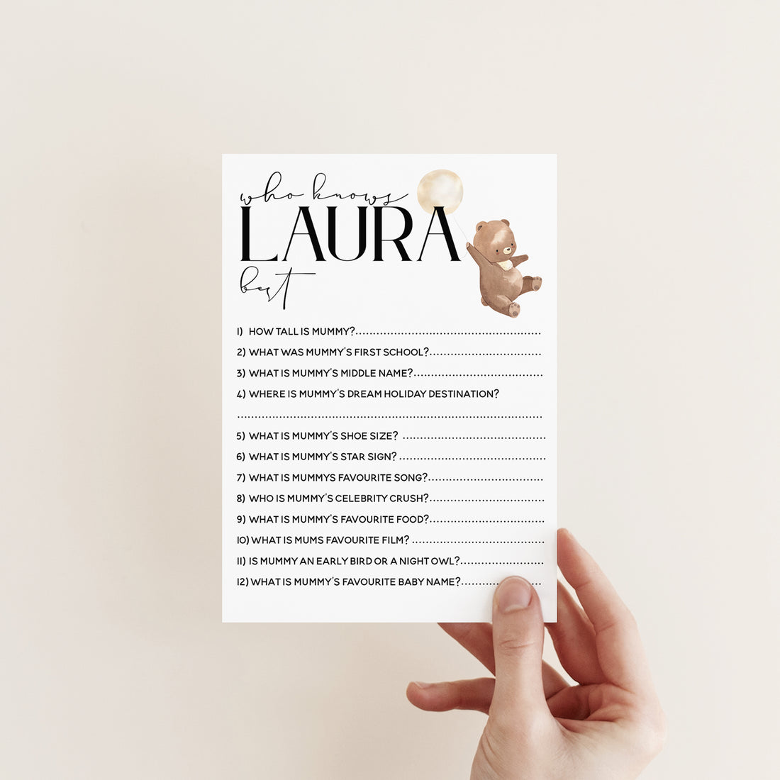 Personalised Teddy Bear Who Knows Mummy Best Cards