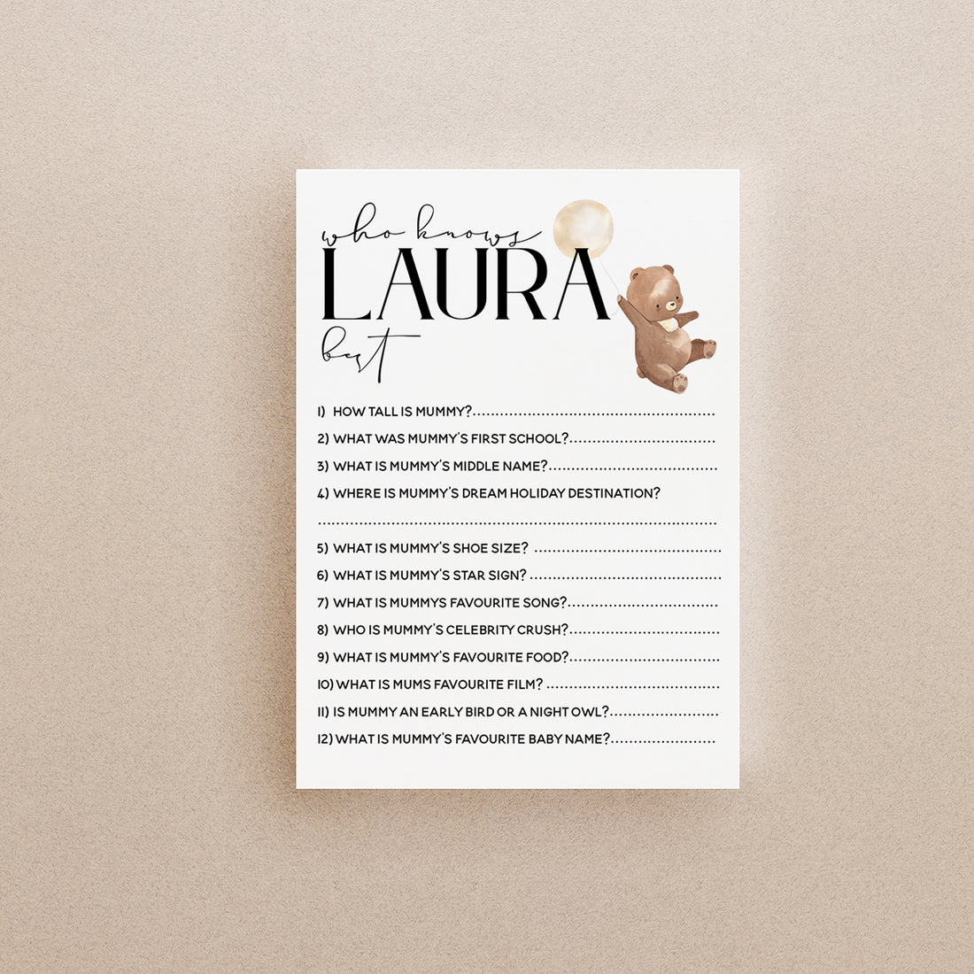 Personalised Teddy Bear Who Knows Mummy Best Cards