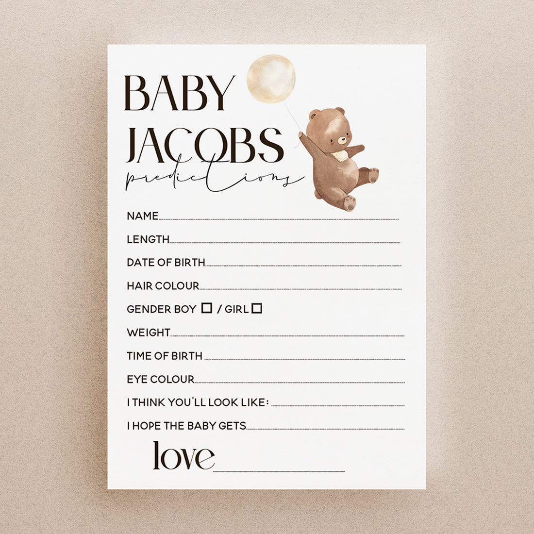 Personalised Teddy Bear Prediction Cards