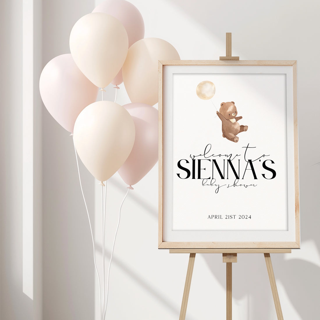 Cute Teddy Bear Personalised Welcome Sign For Baby Shower