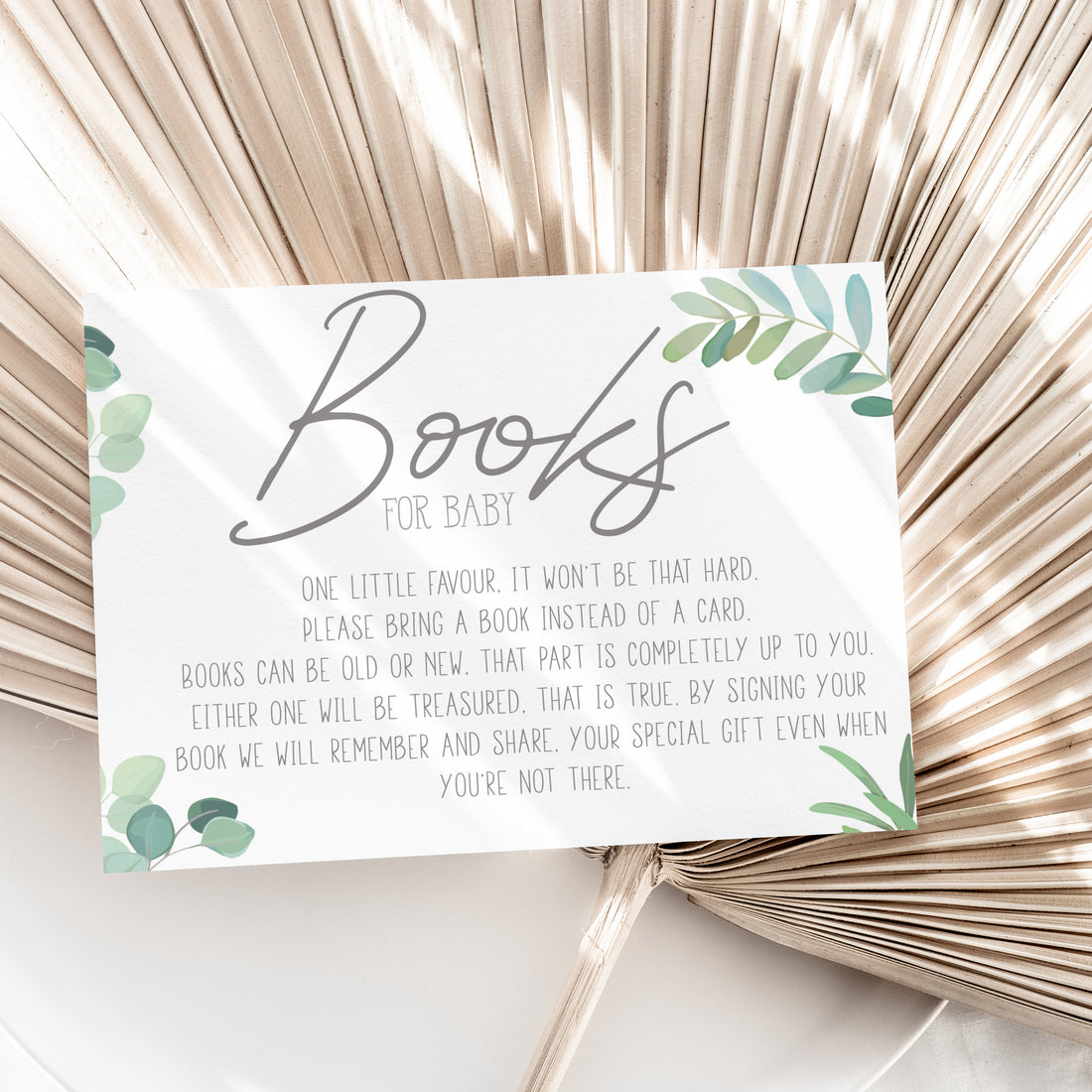 Botanical Green Books For Baby Invitation Insert