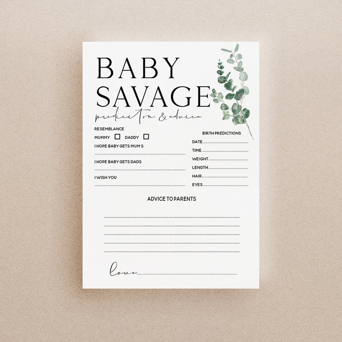 Personalised Botanical Baby Prediction & Advice Game
