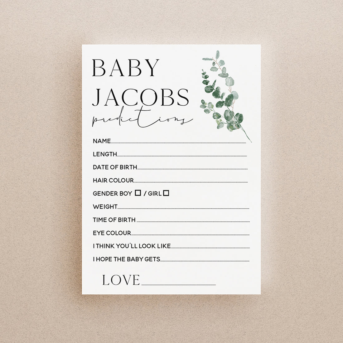 Personalised Botanical Baby Prediction Game