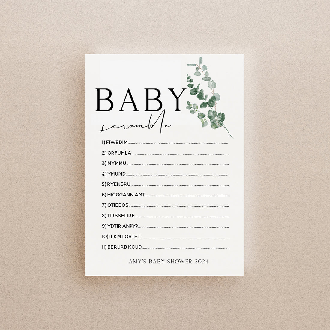 Personalised Botanical Baby Word Scramble Game