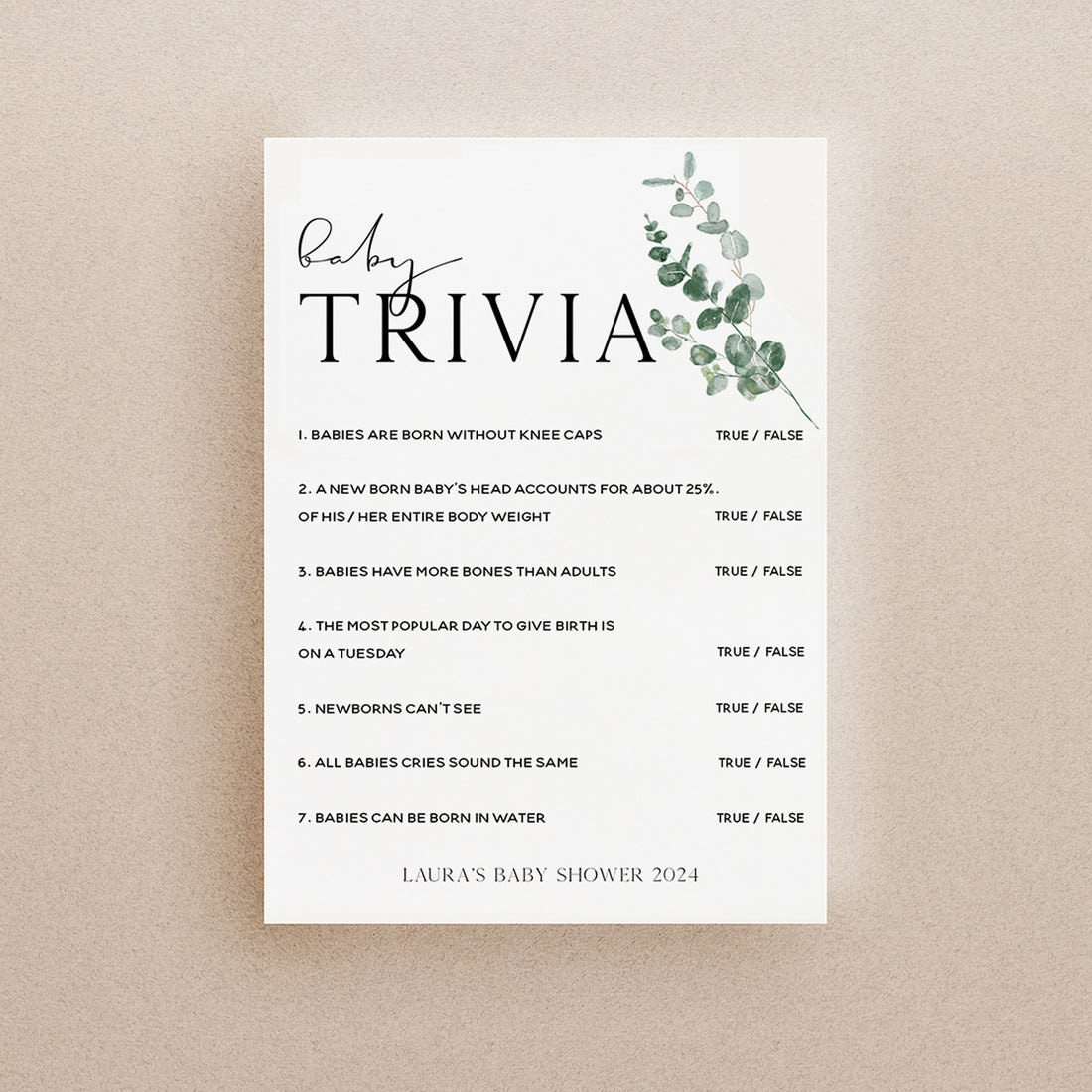 Personalised Botanical Baby Trivia Game