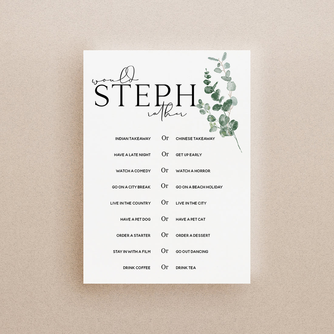 Personalised Botanical Would She Rather Game