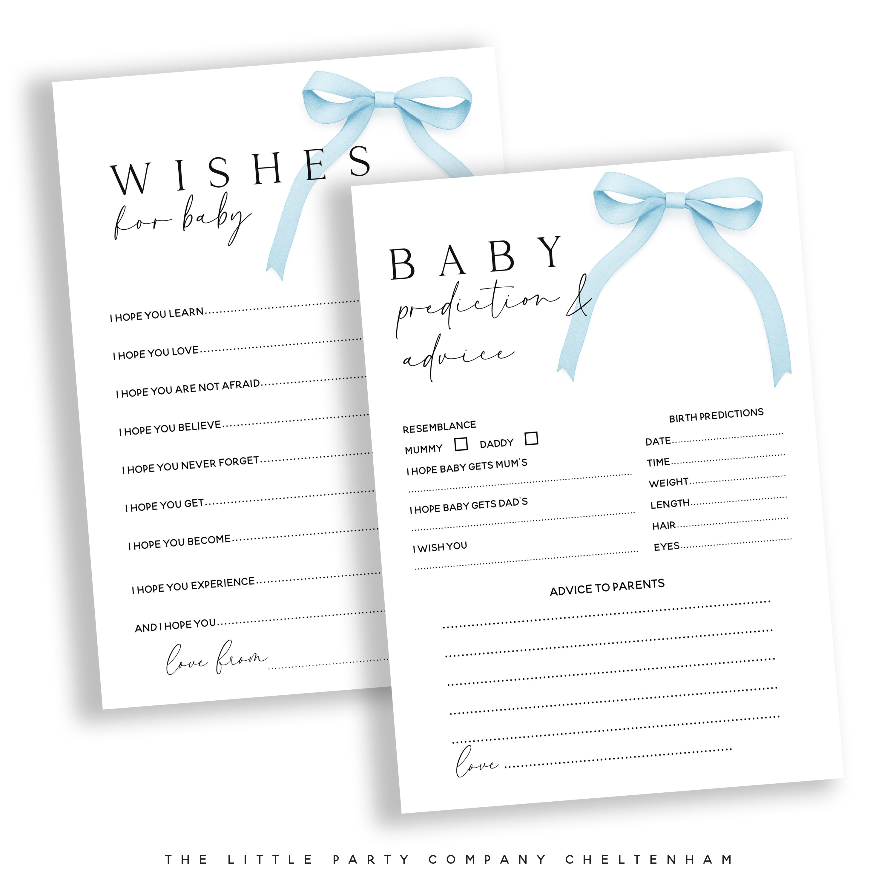 Blue Bow Coquette Double Sided Prediction, Advice &amp; Baby wishes Cards