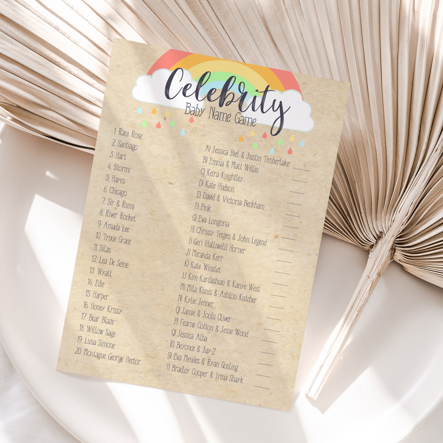 Rainbow Craft Celebrity Name Game Cards