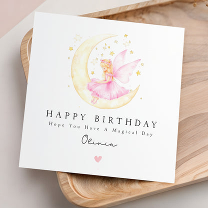 Fairy Sitting On Moon Personalised Birthday Card