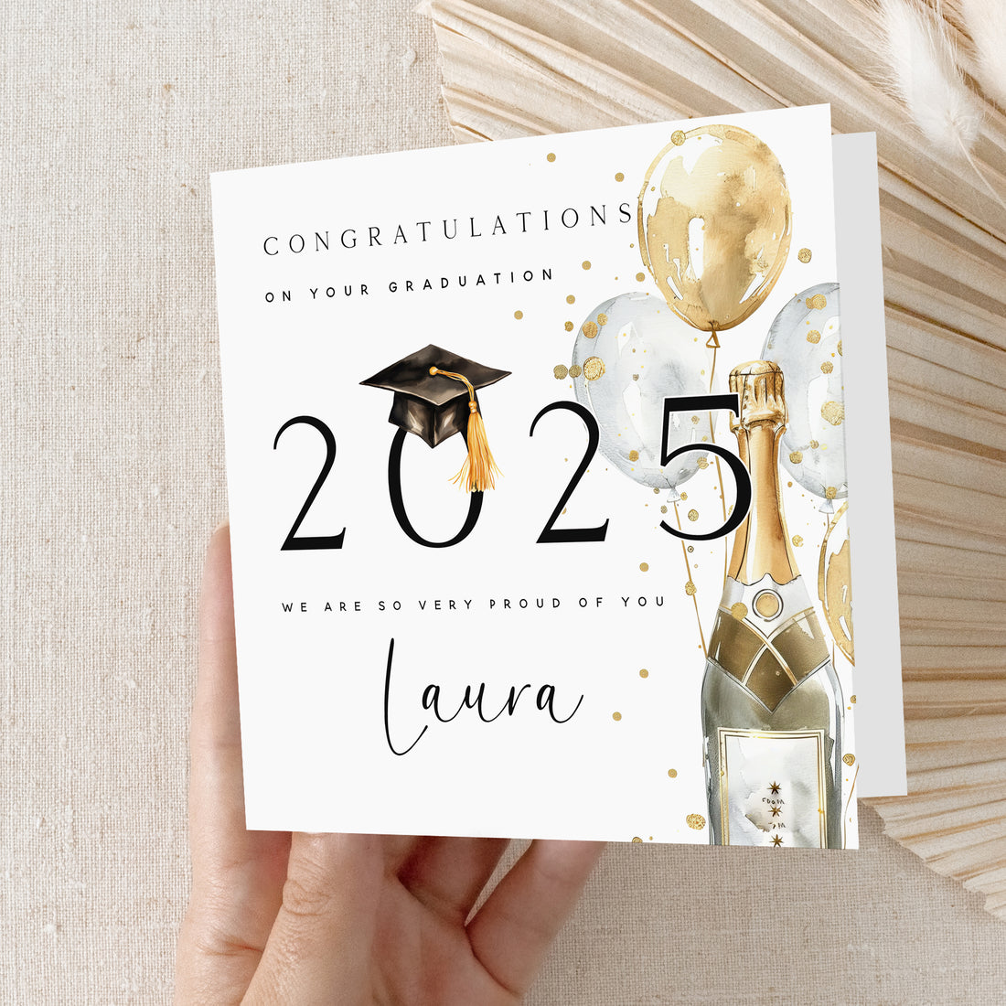 Personalised Champagne Large Date Graduation Card