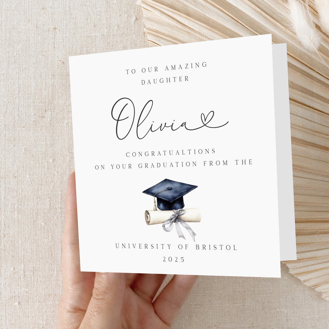 Personalised Swishy Heart Graduation Card