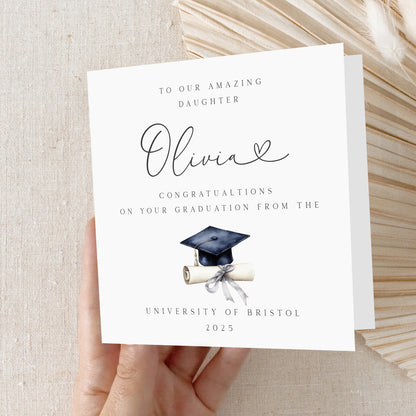 Personalised Swishy Heart Graduation Card