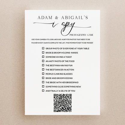 Wedding I Spy Game Game with QR code option