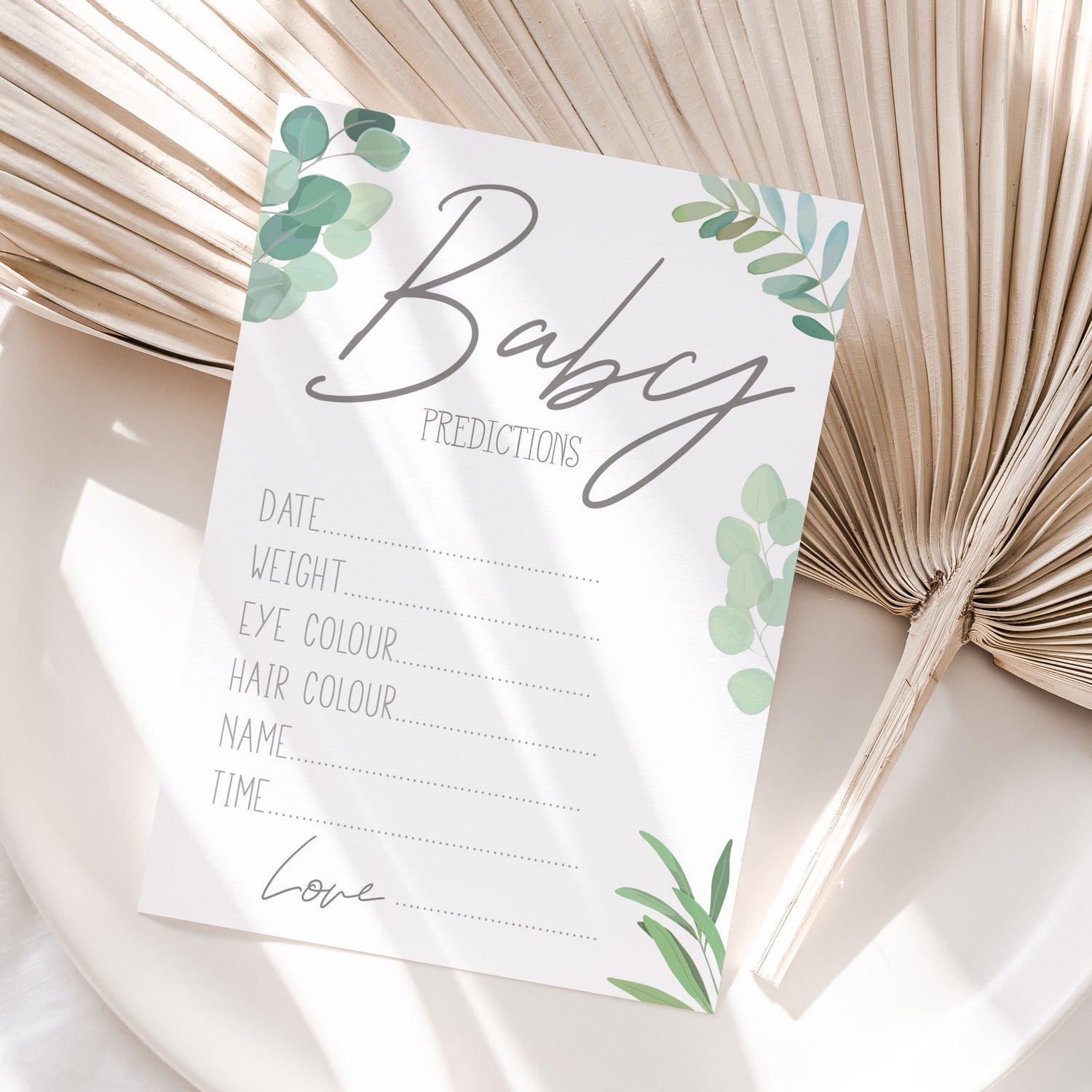 Botanical Baby Shower Prediction Cards, Party Game, Gender Neutral (x10)