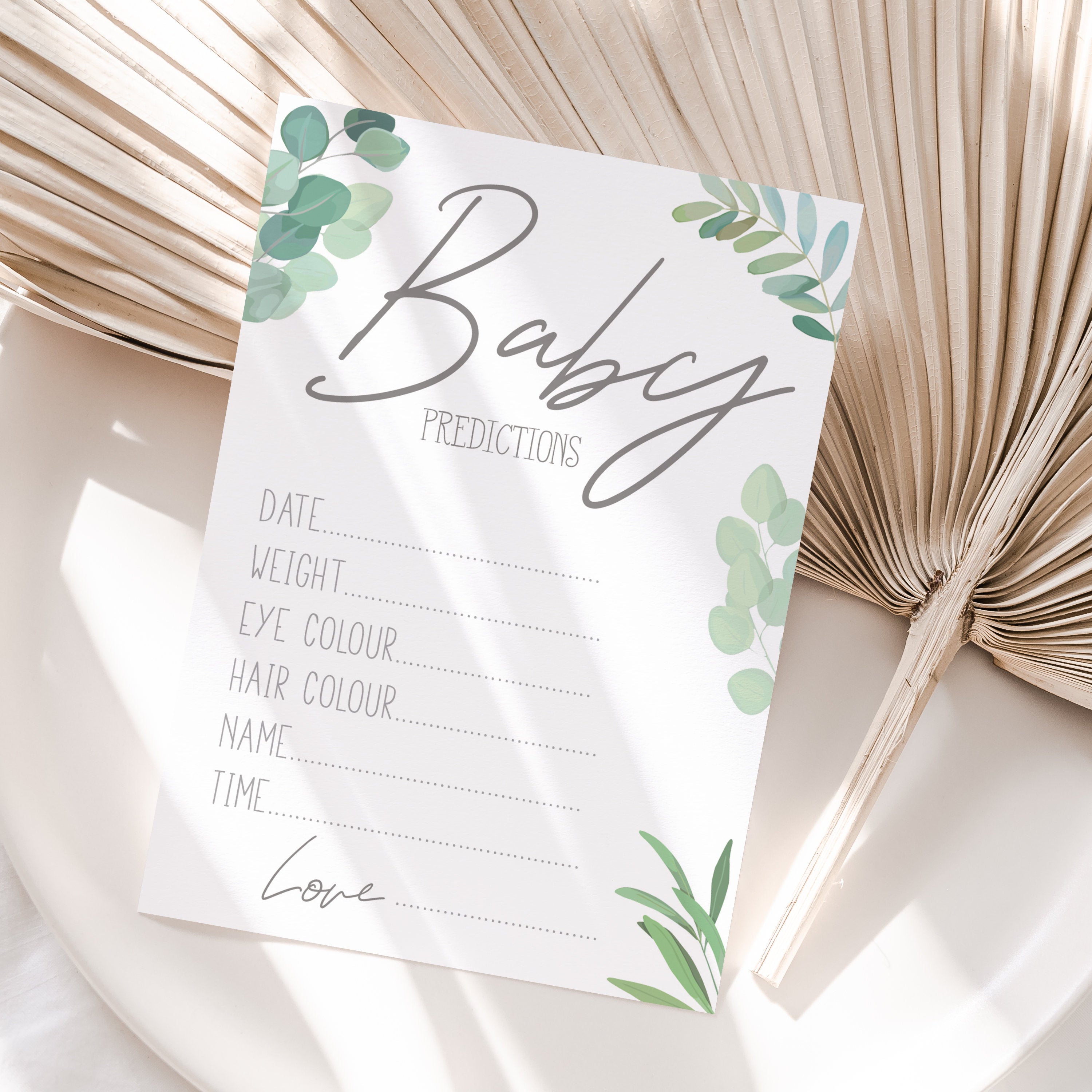 Botanical Baby Shower Prediction Cards, Party Game, Gender Neutral (x10)