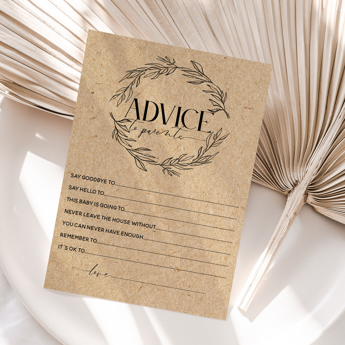 Baby Shower Advice To Parents Cards Botanical KRAFT Tea Party Design New Mum To Be Gender Reveal Party Games Favours Ideas / Keepsake