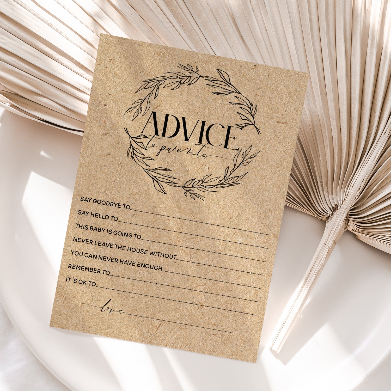 Baby Shower Advice To Parents Cards Botanical KRAFT Tea Party Design New Mum To Be Gender Reveal Party Games Favours Ideas / Keepsake