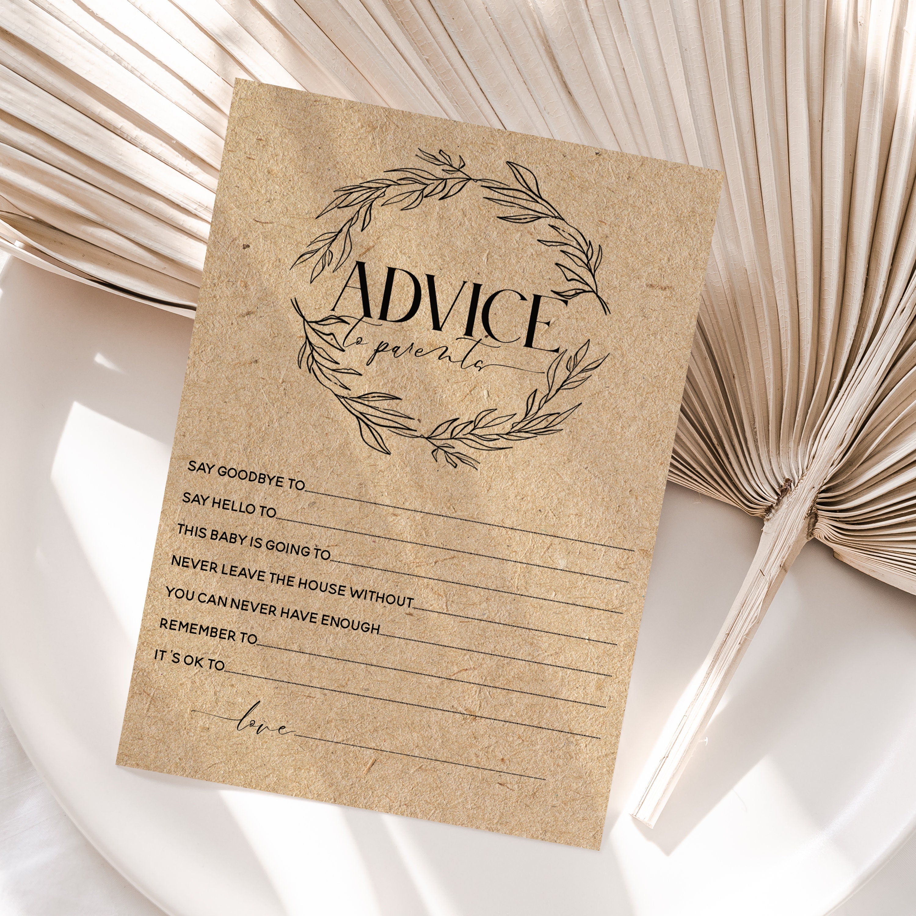 Baby Shower Advice To Parents Cards Botanical KRAFT Tea Party Design New Mum To Be Gender Reveal Party Games Favours Ideas / Keepsake