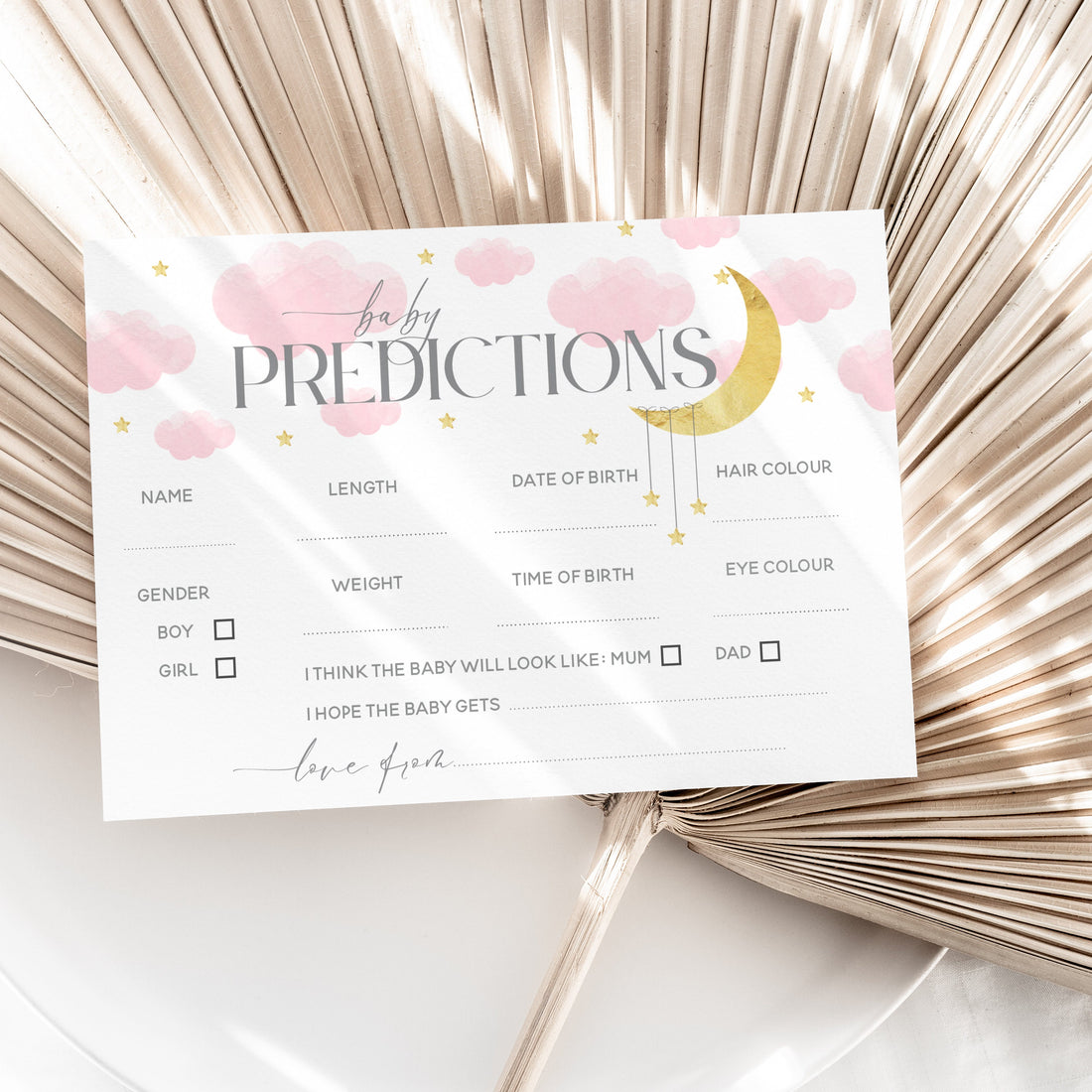 Baby Shower Games 3 In 1 Pack Pink Girls Baby Shower Games Prediction Cards, Who Knows Mummy Best, Advice Cards Moon and Stars
