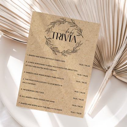 Baby Shower Trivia Game Cards Boho Botanical Kraft Afternoon Tea Party New Mum To Be Gender Reveal Party Games Favours Ideas Keepsake