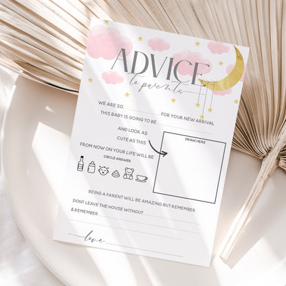 Baby Shower Games 3 In 1 Pack Pink Girls Baby Shower Games Prediction Cards, Who Knows Mummy Best, Advice Cards Moon and Stars