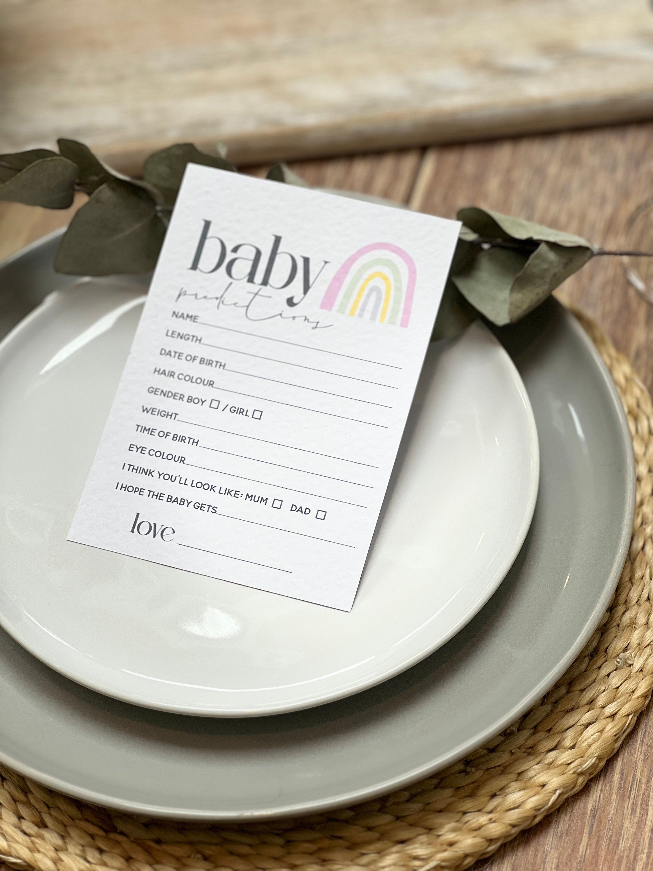 Personalised Baby Shower Prediction Cards- Rainbow Design -Hammered Card-New Mum To Be-/Keepsake-Custom Baby Shower Cards- Baby Shower Games