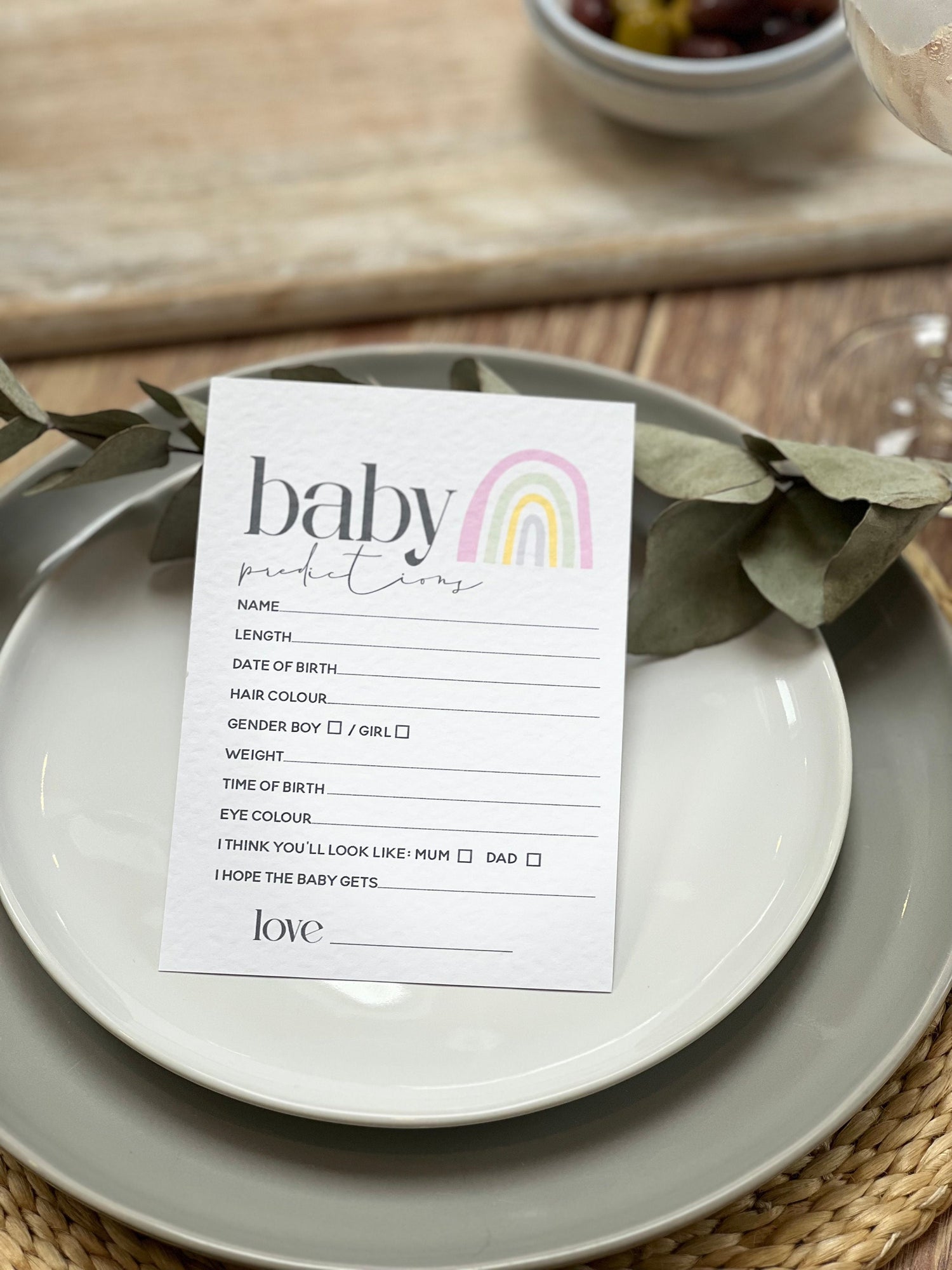 Personalised Baby Shower Prediction Cards- Rainbow Design -Hammered Card-New Mum To Be-/Keepsake-Custom Baby Shower Cards- Baby Shower Games