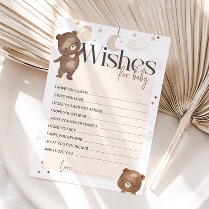 Baby Shower Wishes For Baby Cards Cute Teddy Bear Design New Mum To Be  Party Games Favours Ideas Memento /Keepsake Baby Shower Games-Unisex