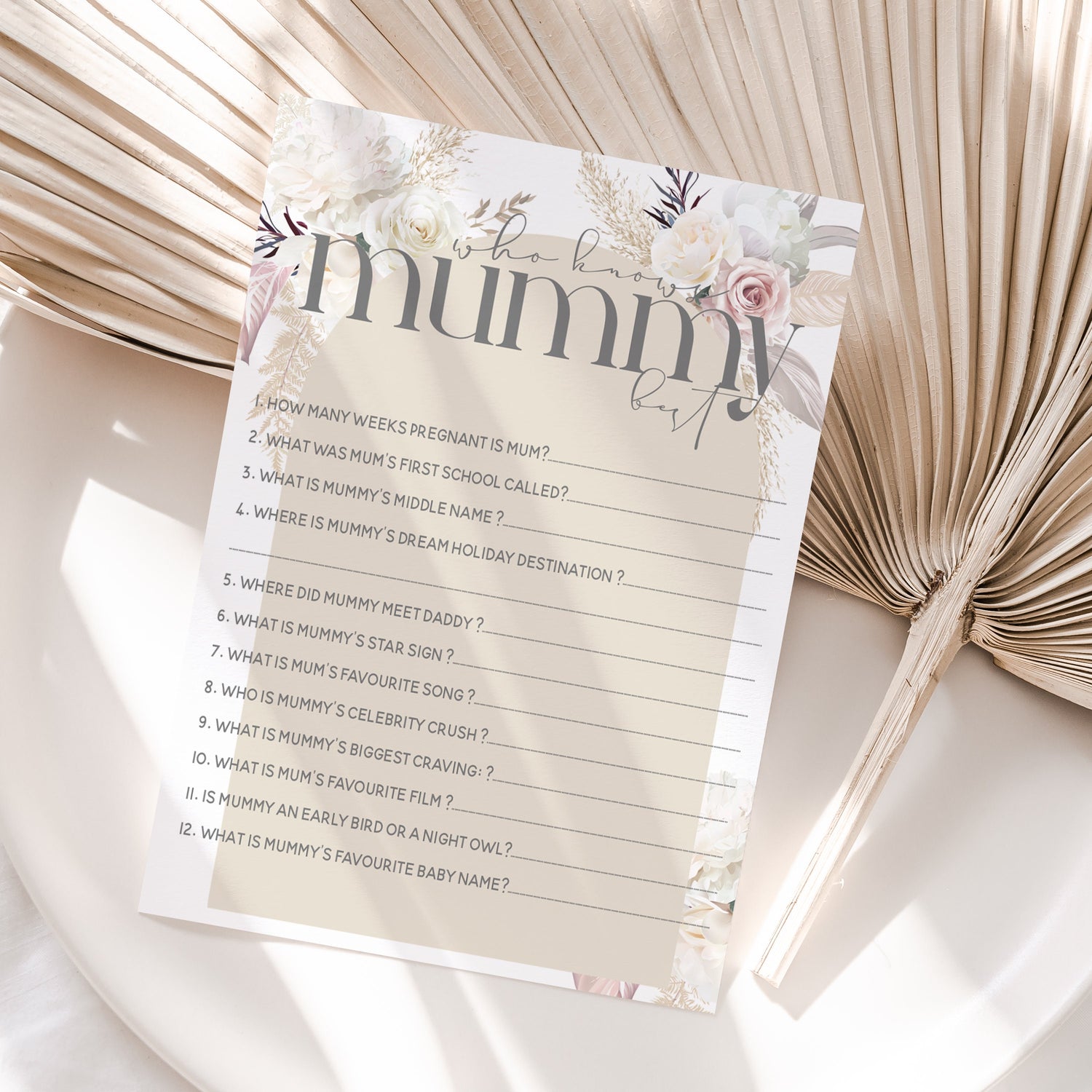 Baby Shower Games 5 In 1 Boho Pampas Grass Theme