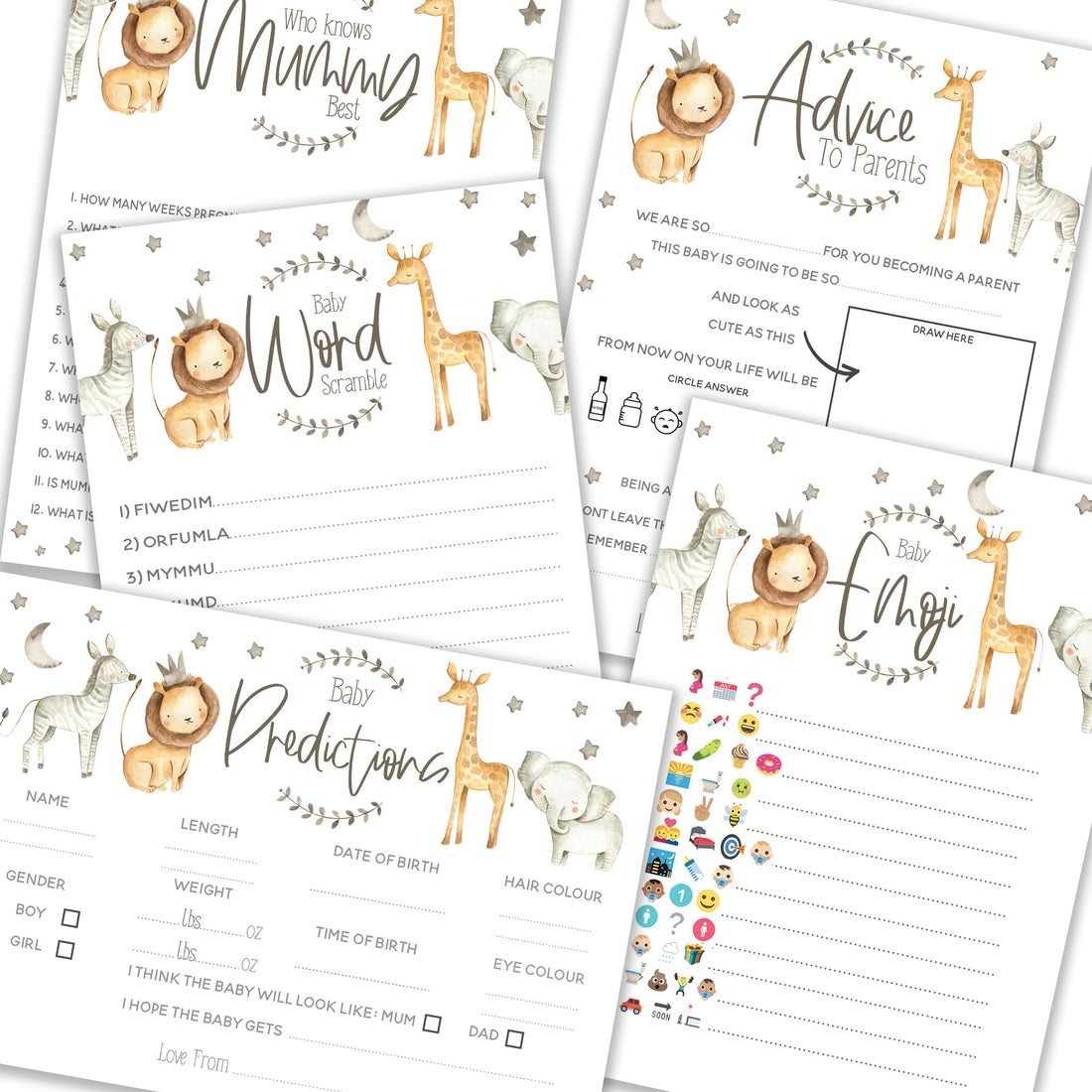 Safari Baby Shower Game Bundle 5 In 1