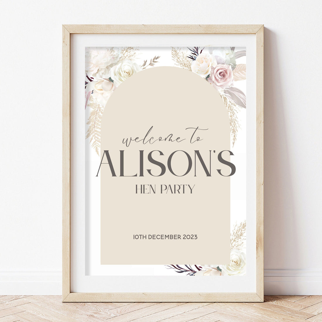 Personalised  Pampas Boho Hen Party Welcome Sign
