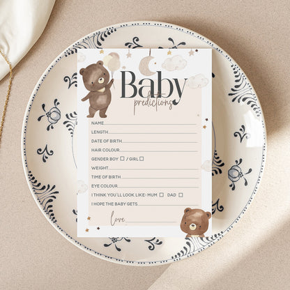 Baby Shower Baby Prediction Cards 50 pack-Teddy Bear Theme-Neutral Baby Shower Games Party New Mum To Be Gender Reveal Party Games Ideas