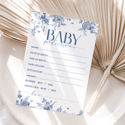 Baby Shower Prediction Cards Botanical Blue Afternoon Tea Party Design New Mum To Be Gender Reveal Party Games Favours Ideas / Keepsake A6