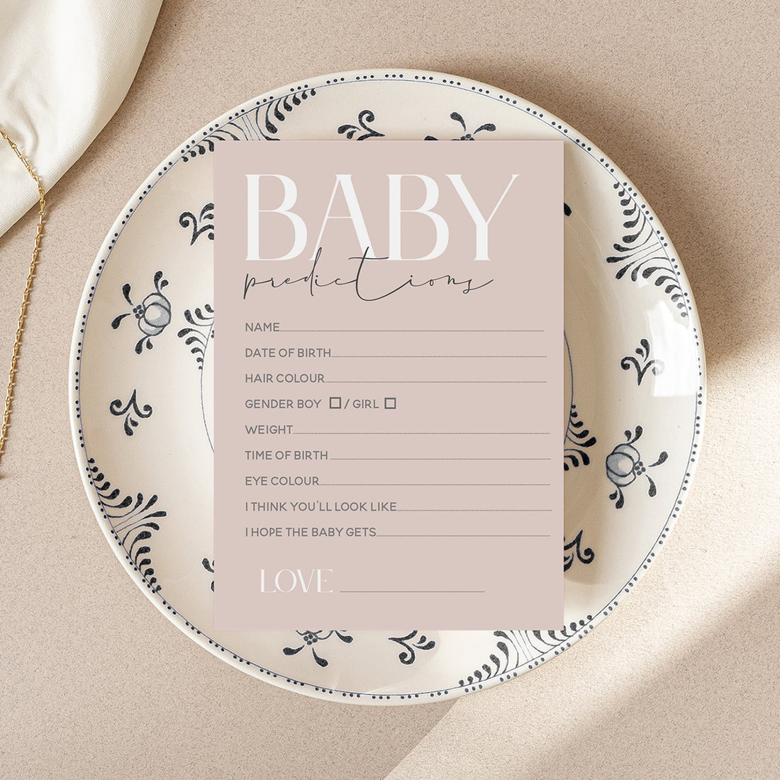 Blush Pink Baby Prediction Cards