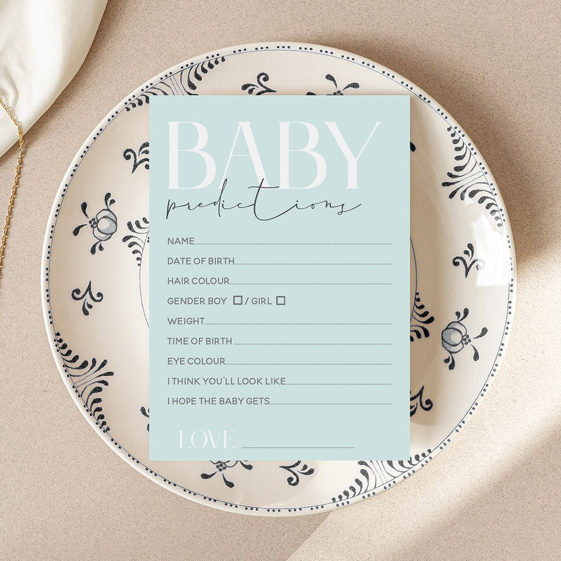 Baby Shower Prediction Cards Minimal Mint Design-Baby Shower Games Gender Neutral- Afternoon Tea Party New Mum To Be Favours Ideas Keepsake