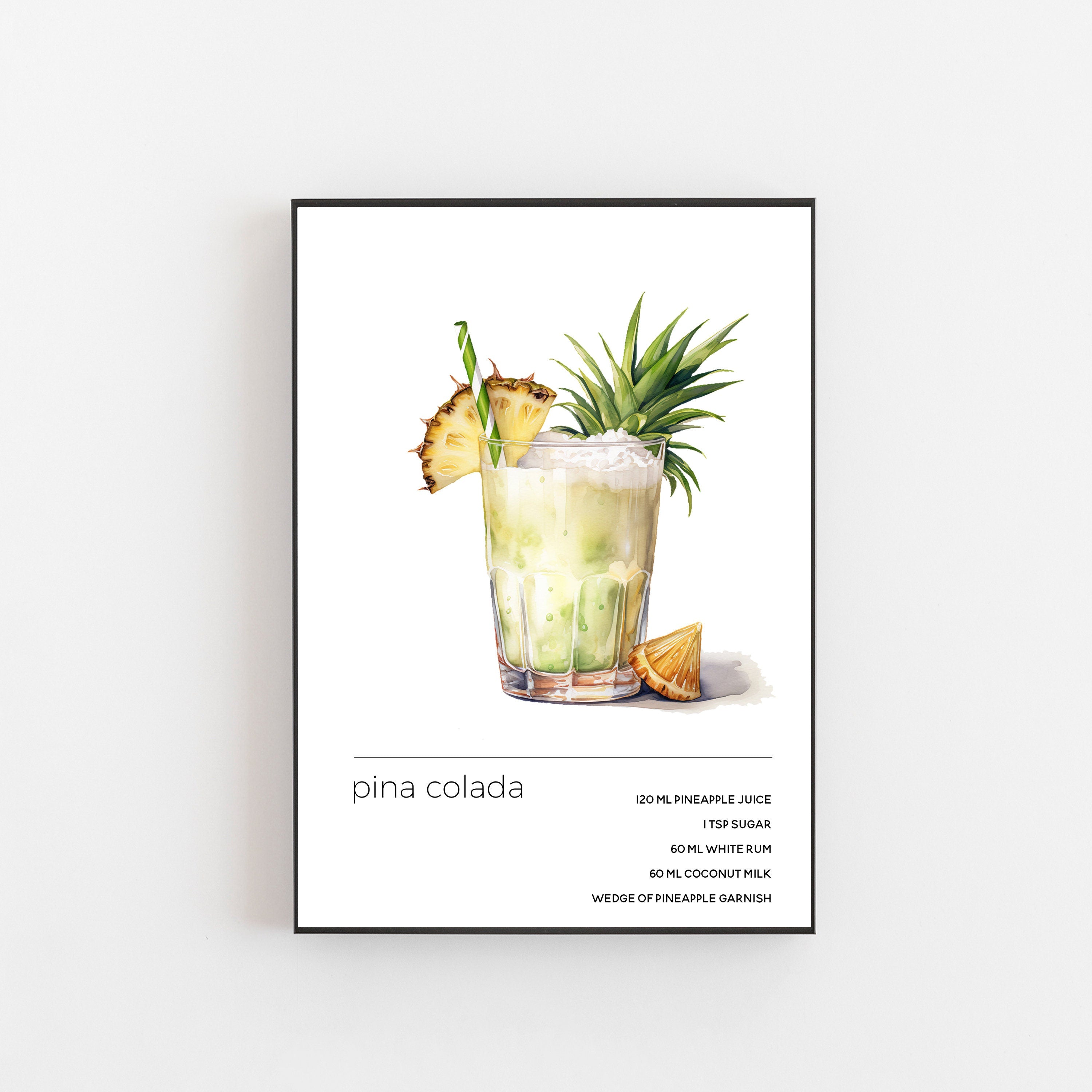 Kitchen Cocktail Print Watercolour Pina Colada Cocktails