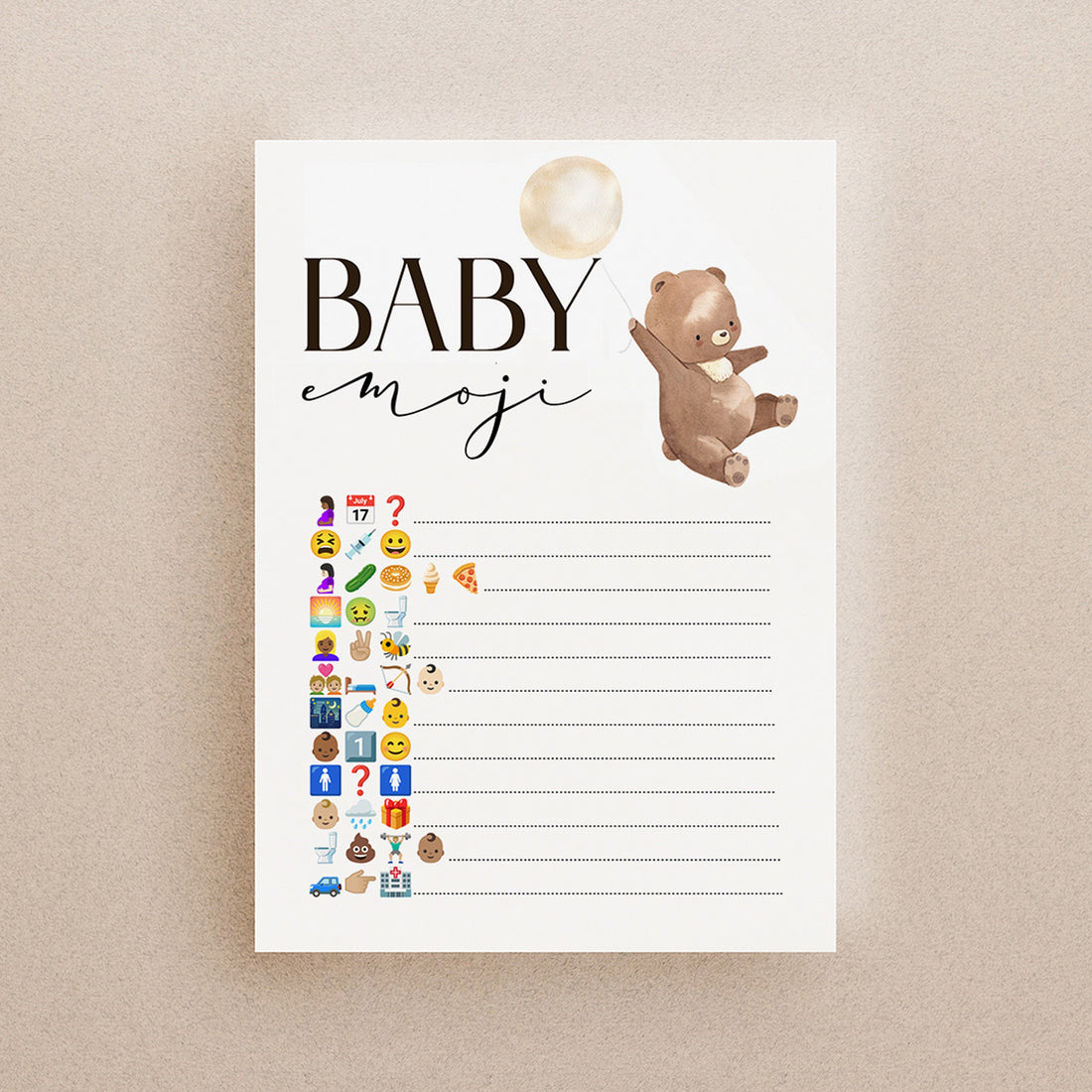 Bear Theme Baby Emoji Game Cards-Teddy Bear Baby Shower -New Mum To Be -Gender Reveal Party Games-Unisex Baby Shower Game Bear-Sprinkle