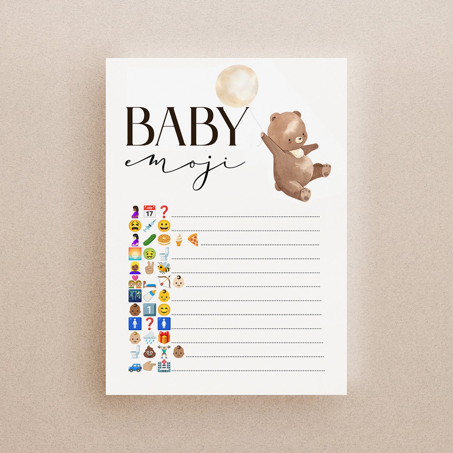Bear Theme Baby Emoji Game Cards-Teddy Bear Baby Shower -New Mum To Be -Gender Reveal Party Games-Unisex Baby Shower Game Bear-Sprinkle