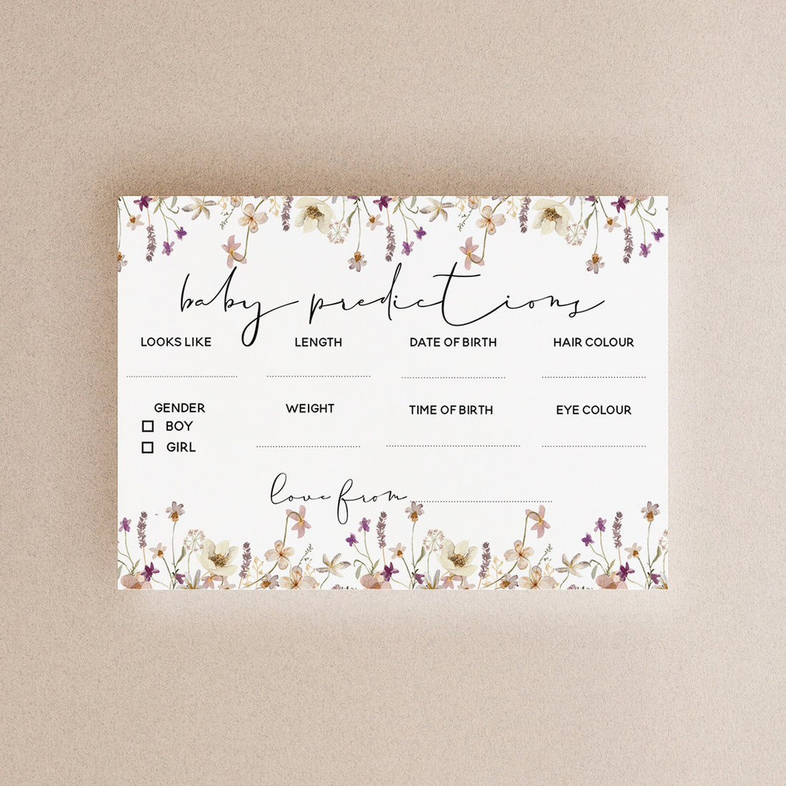 Wild Flower Design Baby Shower Baby Birth Prediction Cards