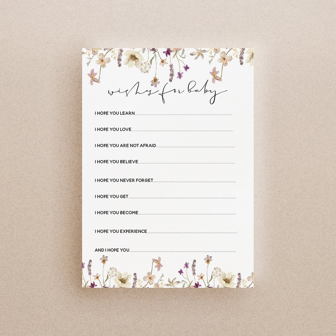 Baby Shower Wishes For Baby Game- Wild Flower Design- Tea Party New Mum To Be Gender Reveal Party Games Favours Ideas / Keepsake-Boho Wishes