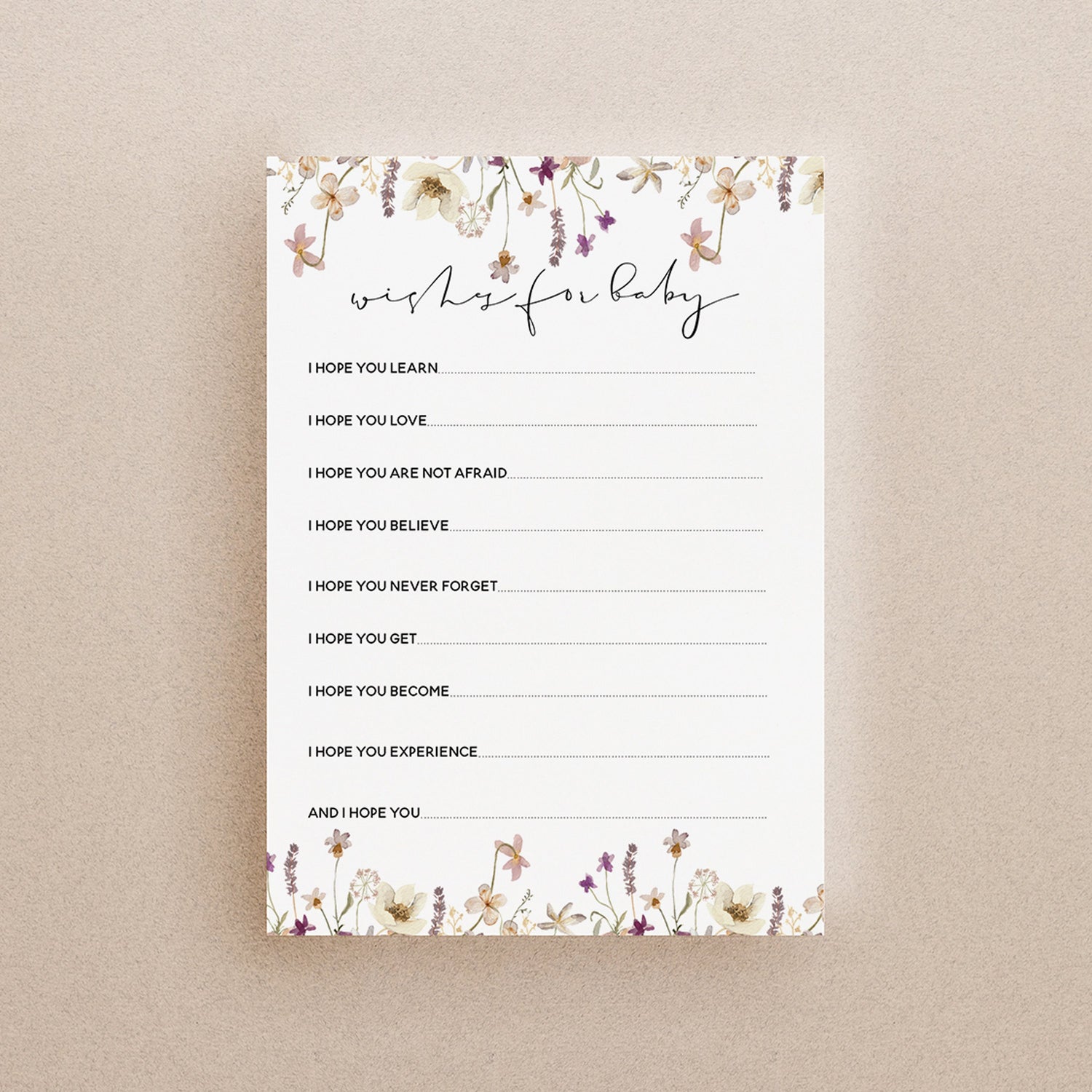 Baby Shower Wishes For Baby Game- Wild Flower Design- Tea Party New Mum To Be Gender Reveal Party Games Favours Ideas / Keepsake-Boho Wishes