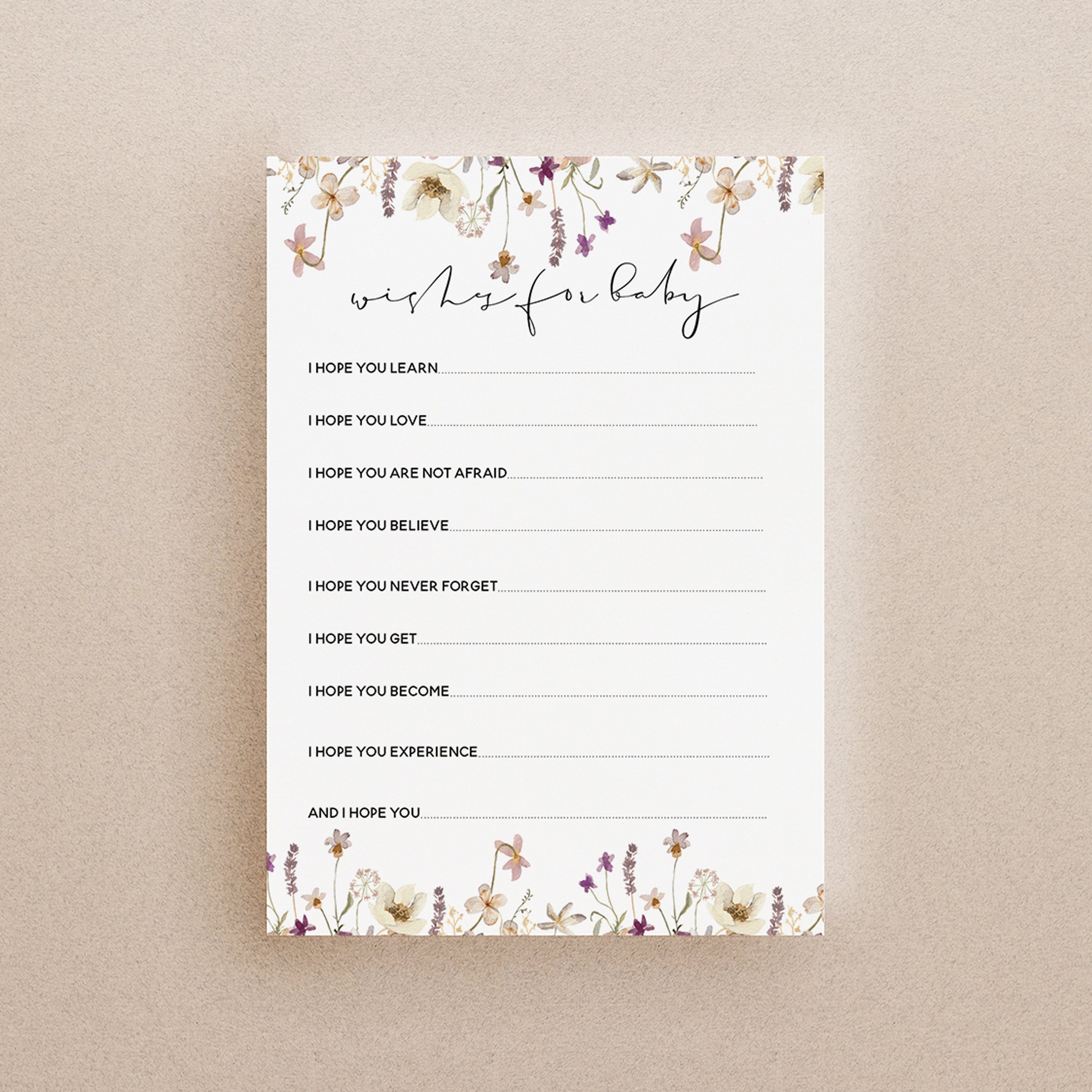 Baby Shower Wishes For Baby Game- Wild Flower Design- Tea Party New Mum To Be Gender Reveal Party Games Favours Ideas / Keepsake-Boho Wishes